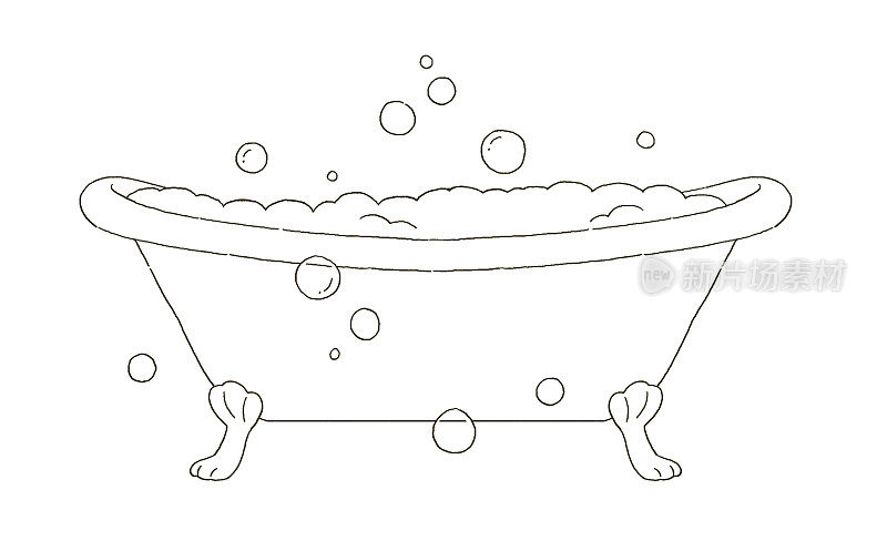 美猫爪浴缸泡泡浴插画