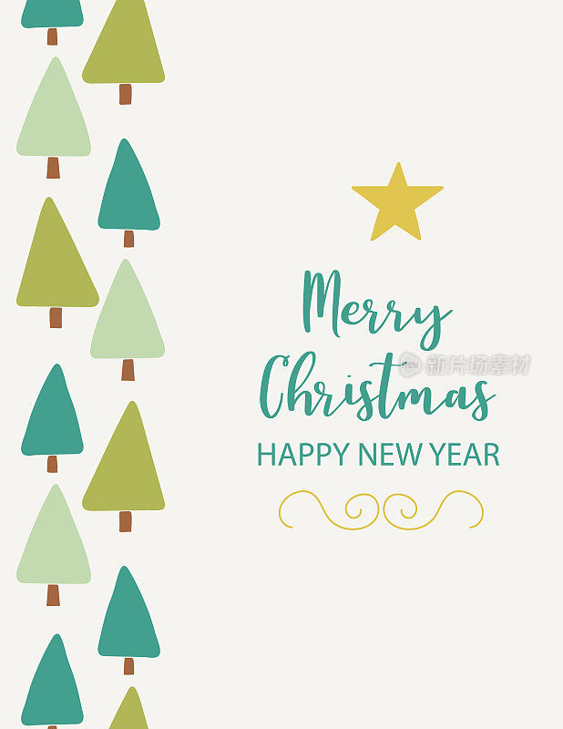 圣诞快乐，新年快乐，节日树卡片模板