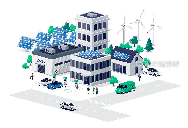 智能可持续城市街道可再生太阳能和电动汽车充电