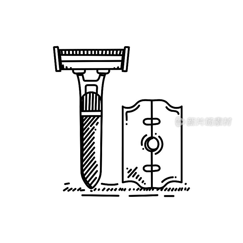 剃须剃刀线图标，草图设计，像素完美，可编辑的笔画。刀片，美容，剃须。