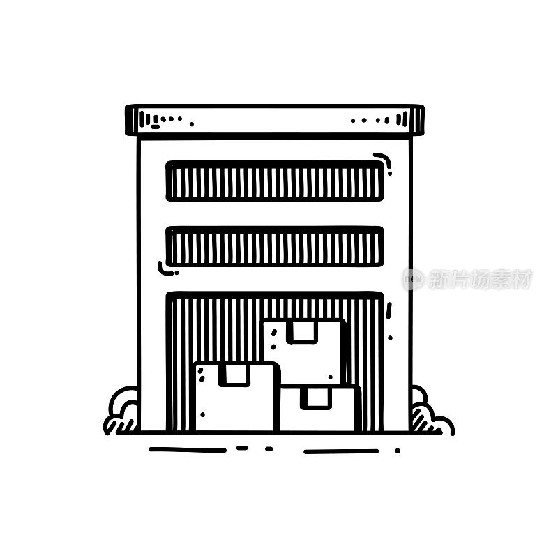 仓库,储藏室线图标,草图设计,像素完美,可编辑的笔画。