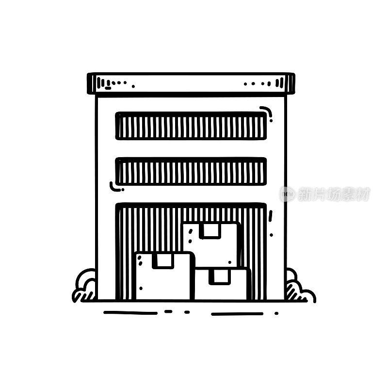 仓库，储藏室线图标，草图设计，像素完美，可编辑的笔画。