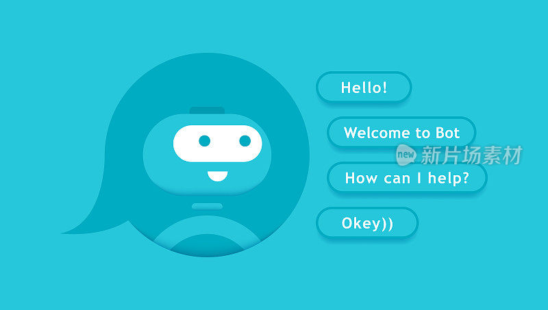 可爱的3d聊天机器人字符留言框语音气泡。聊天机器人与不同的消息选项。机器人在线咨询和支持服务。平面矢量图