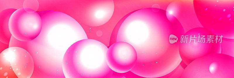粉红色的肥皂泡在一个抽象的彩色渐变背景。时尚的创意模板或横幅。
