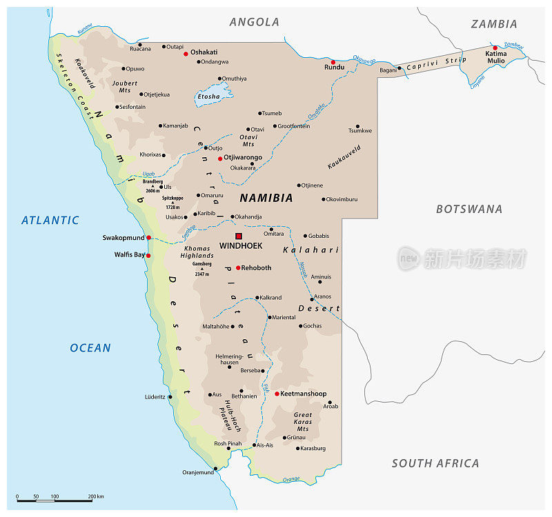 非洲南部纳米比亚州的简单轮廓图
