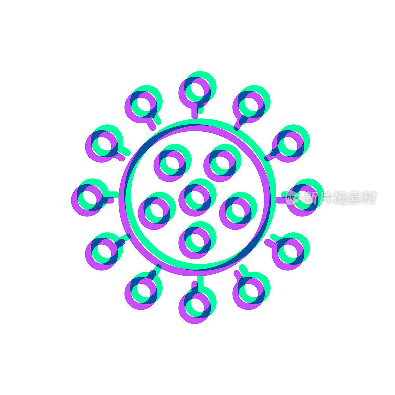 冠状病毒细胞(COVID-19)图标与两种颜色叠加在白色背景上