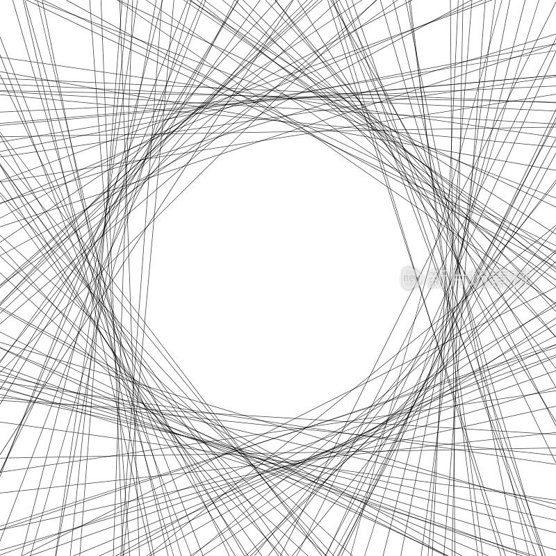 中央的白色空间被错综复杂的相交黑线网包围。