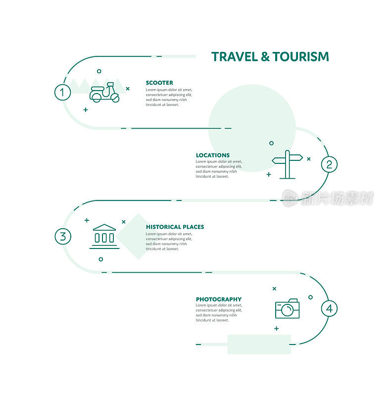 旅游和旅游概念信息图表设计与可编辑的笔画线图标