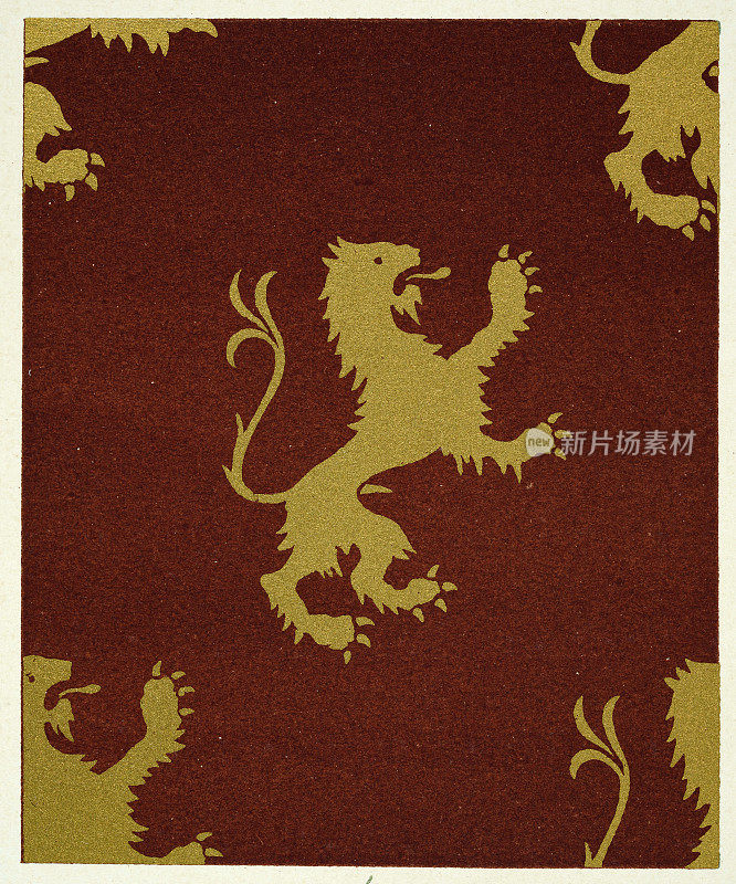 纹章符号，勃艮第背景狮子猖獗，中世纪风格的多色装饰，历史装饰艺术