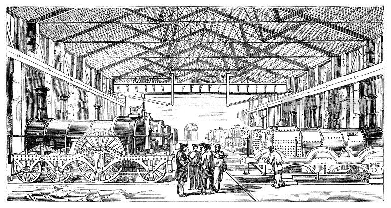 1854年，英格兰威尔特郡大西部铁路机车的建造