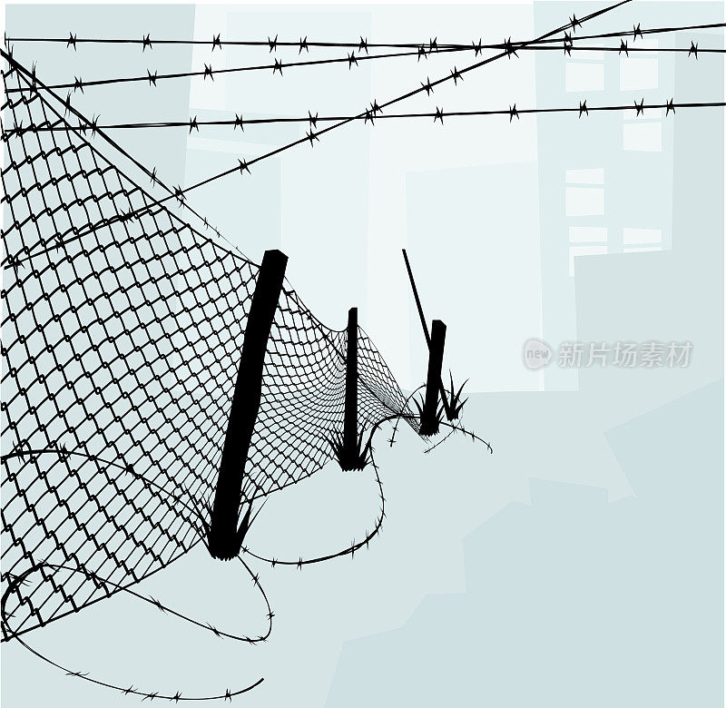 铁链围栏和铁丝网矢量插图