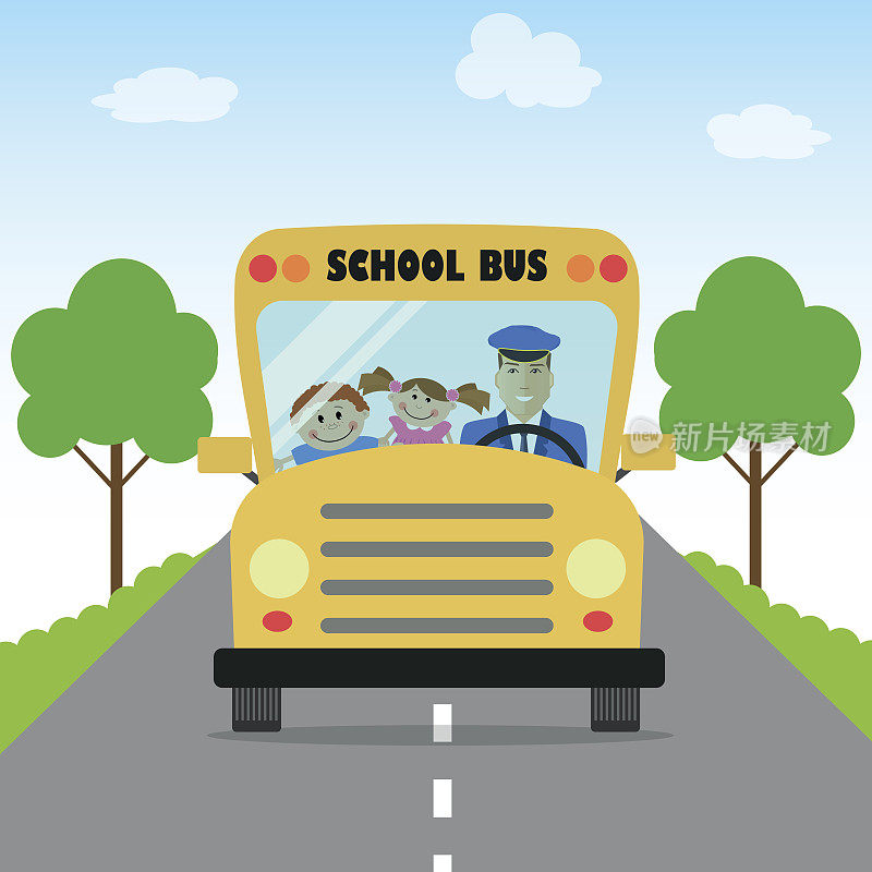 孩子们乘校车上学