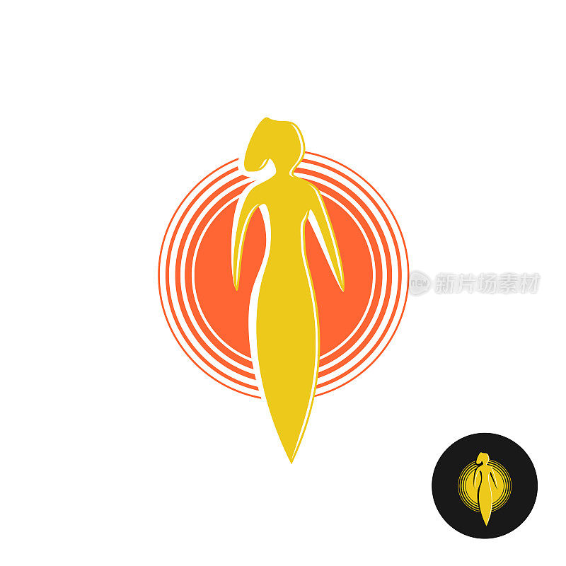 晒黑沙龙的象征。日晷的概念。女人身材与圆苏