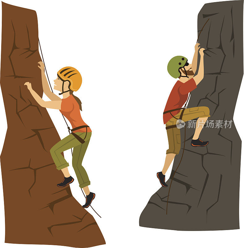 女性和男性登山者。