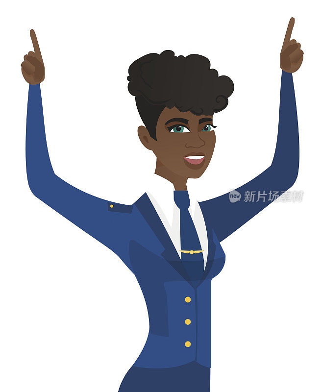 一位非洲空姐举着手臂站着