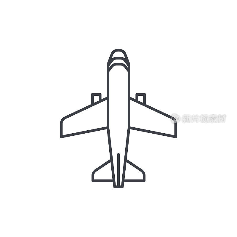 飞机，波音飞机，旅行细线图标。线性向量符号