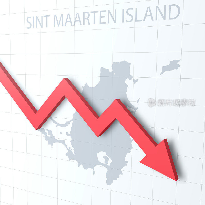 落下的红色箭头，以圣马丁岛地图为背景