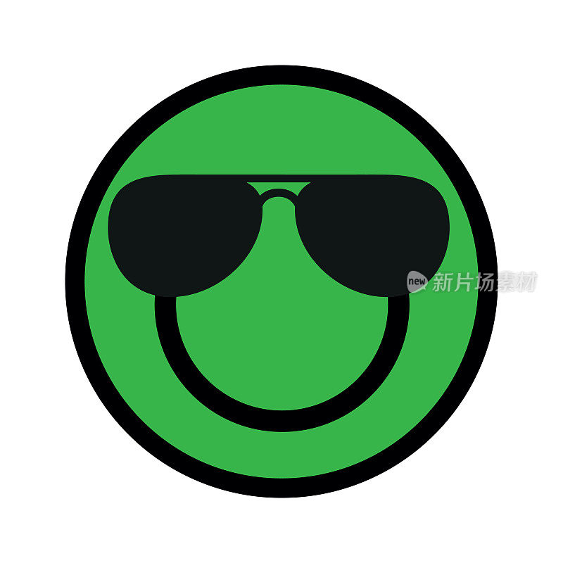 可爱微笑的绿色环保表情或戴着黑色墨镜的表情