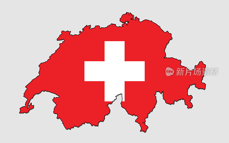 瑞士地图，上面画满了瑞士国旗