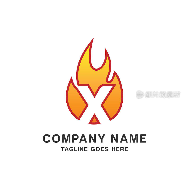 最初的X字母与火火焰矢量股票插图设计模板。