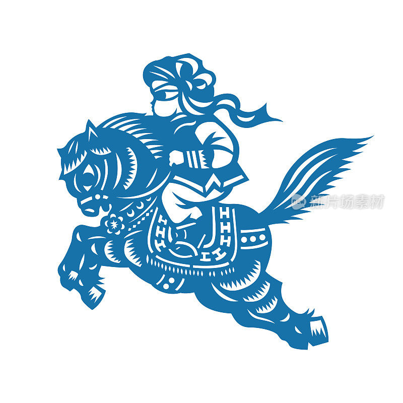 蒙古族少年骑马(中国剪纸图案)