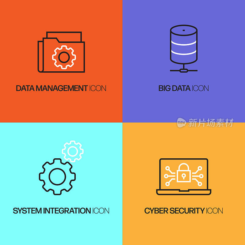 工业4.0相关线条图标。向量符号说明。
