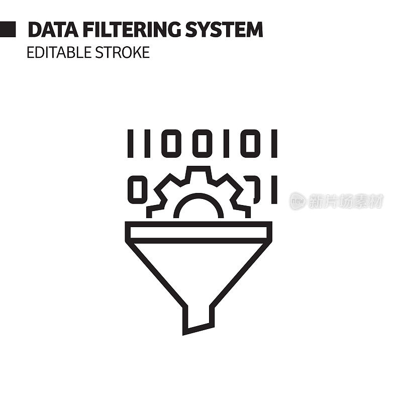 数据过滤系统线图标，矢量符号插图。