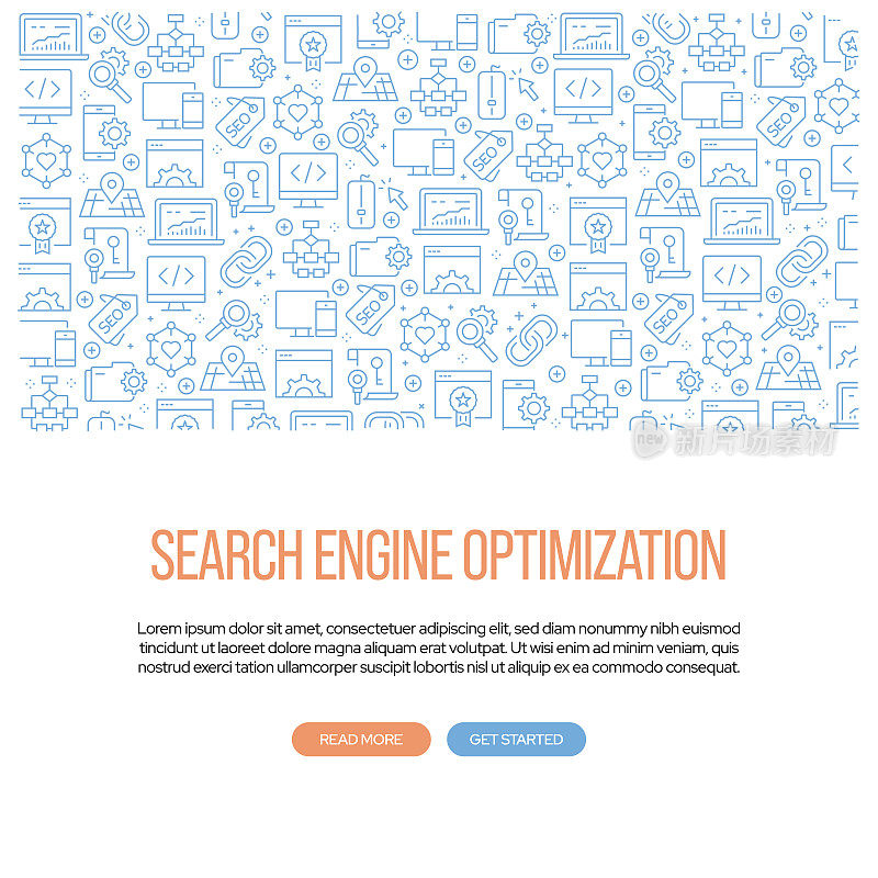 搜索引擎优化与模式相关的横幅设计。现代线条风格图标矢量插图