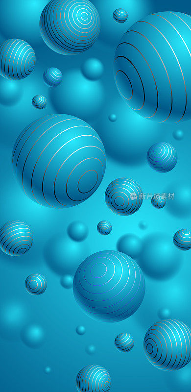 现实的线条球矢量插图智能手机背景，抽象的背景手机与线条和景深的效果，3D球设计概念艺术。