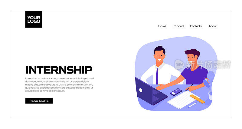 实习概念矢量插图登陆页面模板，网站横幅，广告和营销材料，在线广告，业务演示等。