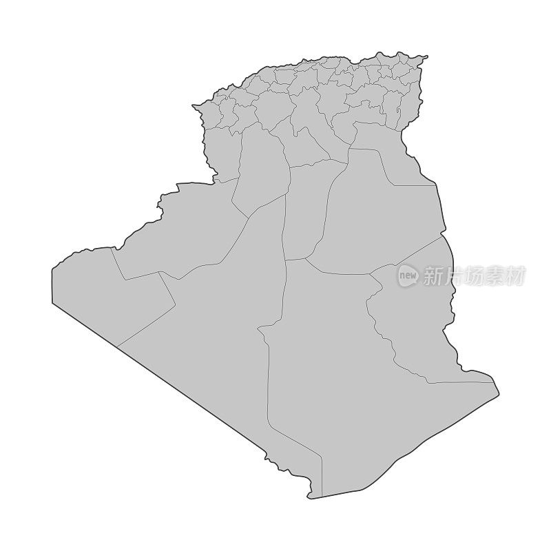 按区域划分的阿尔及利亚地图。略图。矢量插图。