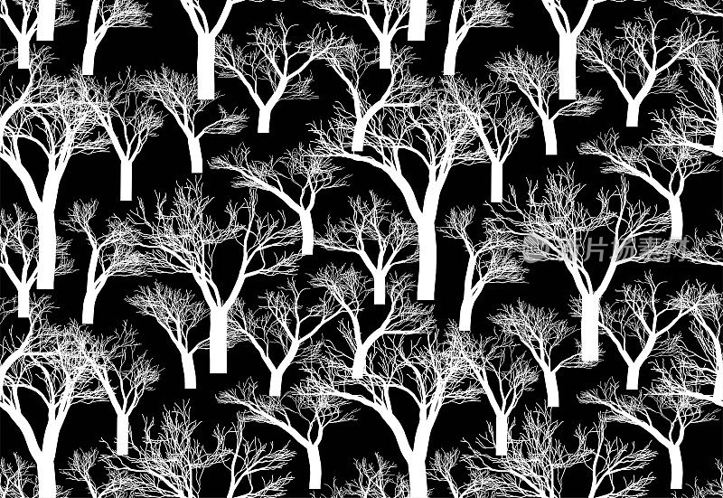 无缝黑白树木图案