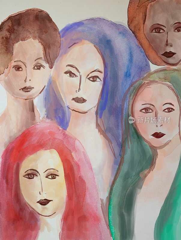 五组不同的女性肖像