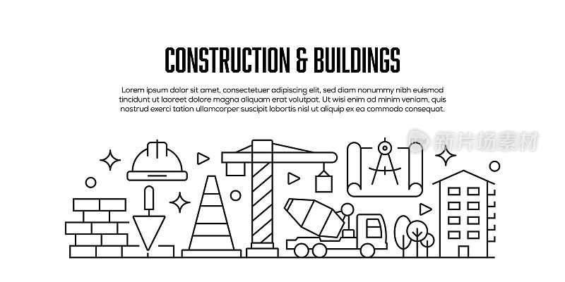 建筑和建筑相关的现代线条风格横幅设计