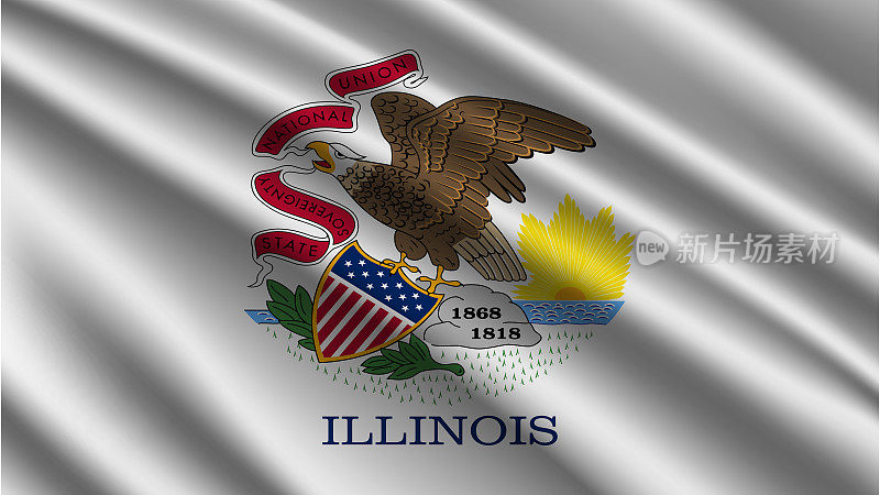伊利诺斯州-伊利诺斯州的旗帜-伊利诺斯州的旗帜高细节-伊利诺斯州波浪图案可环元素-织物纹理和无尽的环-伊利诺斯州可环旗-美国州旗-飘扬的旗帜