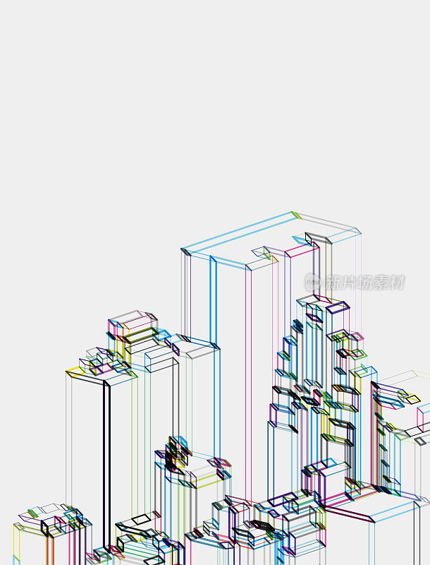 抽象色彩等距透视图风格建筑线条结构图案背景