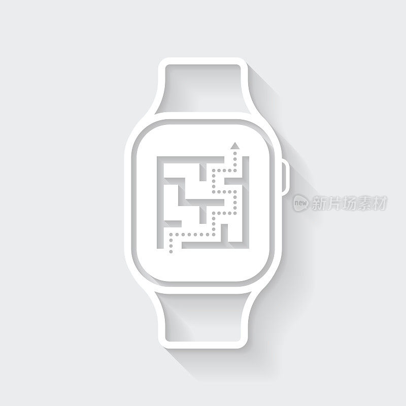 Smartwatch迷宫。图标与空白背景上的长阴影-平面设计