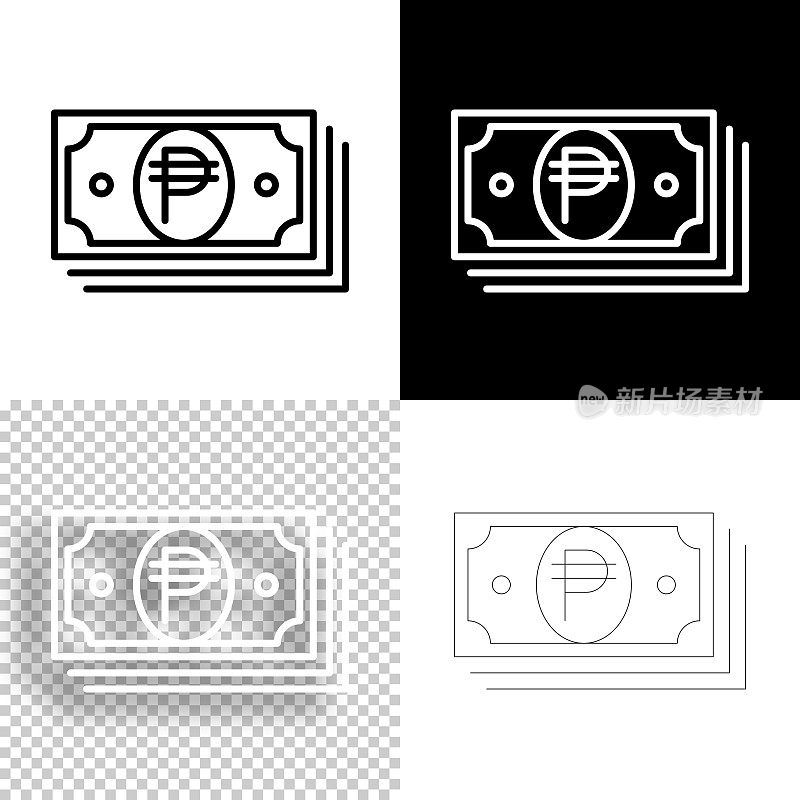 比索钞票。图标设计。空白，白色和黑色背景-线图标