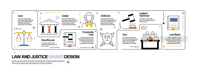 法律和正义概念，线风格矢量插图