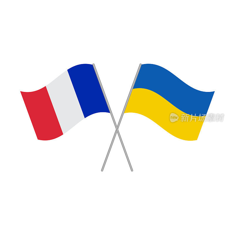 乌克兰和法国国旗孤立在白色背景上。矢量图