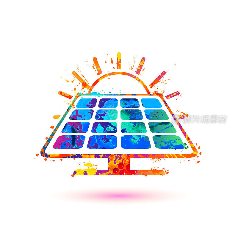 太阳能面板的喷绘图标。太阳能量的象征