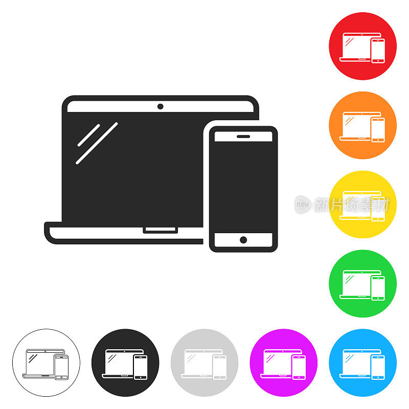 笔记本电脑和智能手机。彩色按钮上的图标
