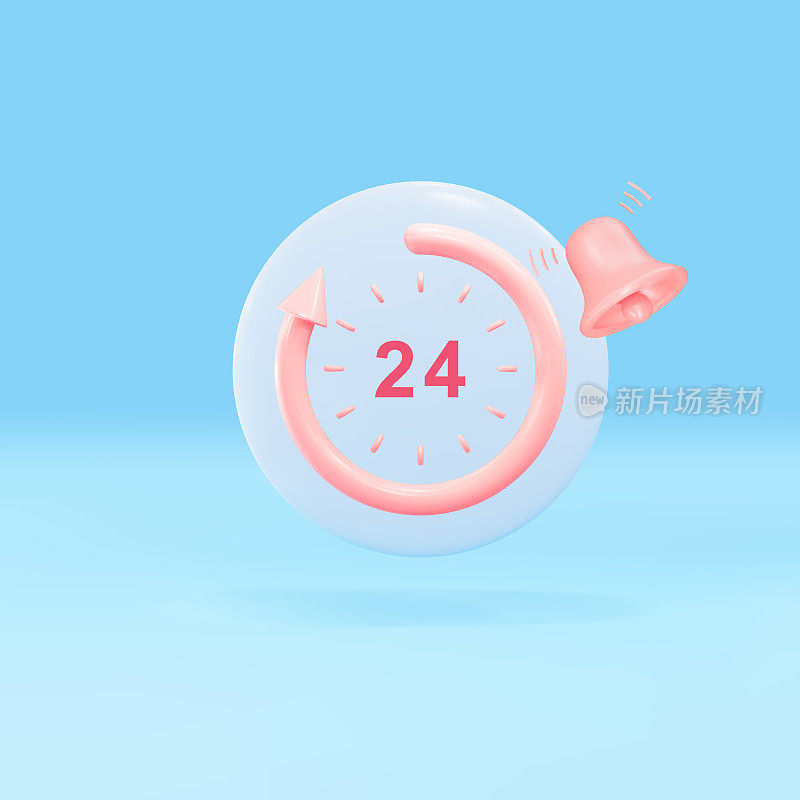 3d语音泡泡和24小时手表与箭头。支持服务，帮助，聊天，工作时间概念。矢量插图。
