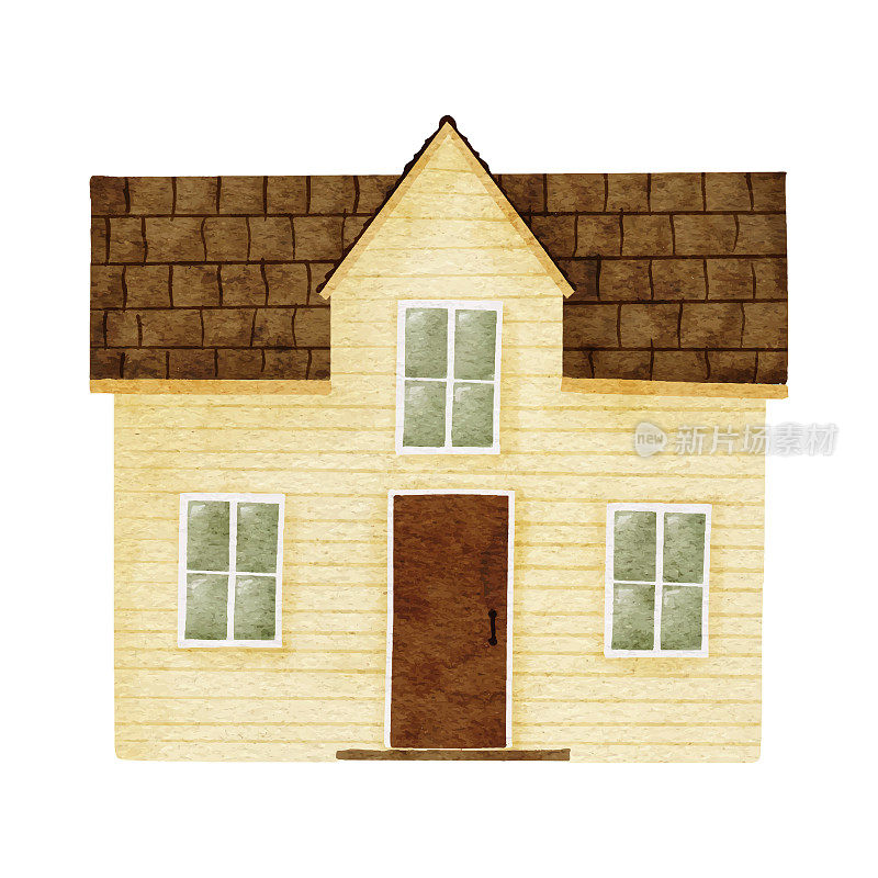 水彩可爱经典的房子家庭插图