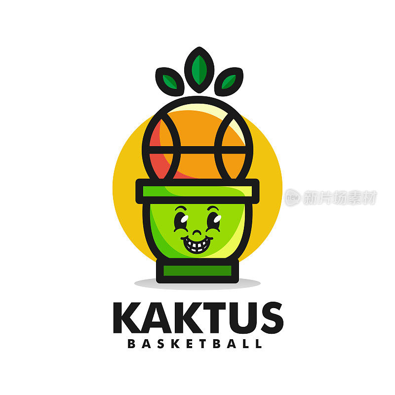 矢量插图篮球仙人掌吉祥物卡通风格。