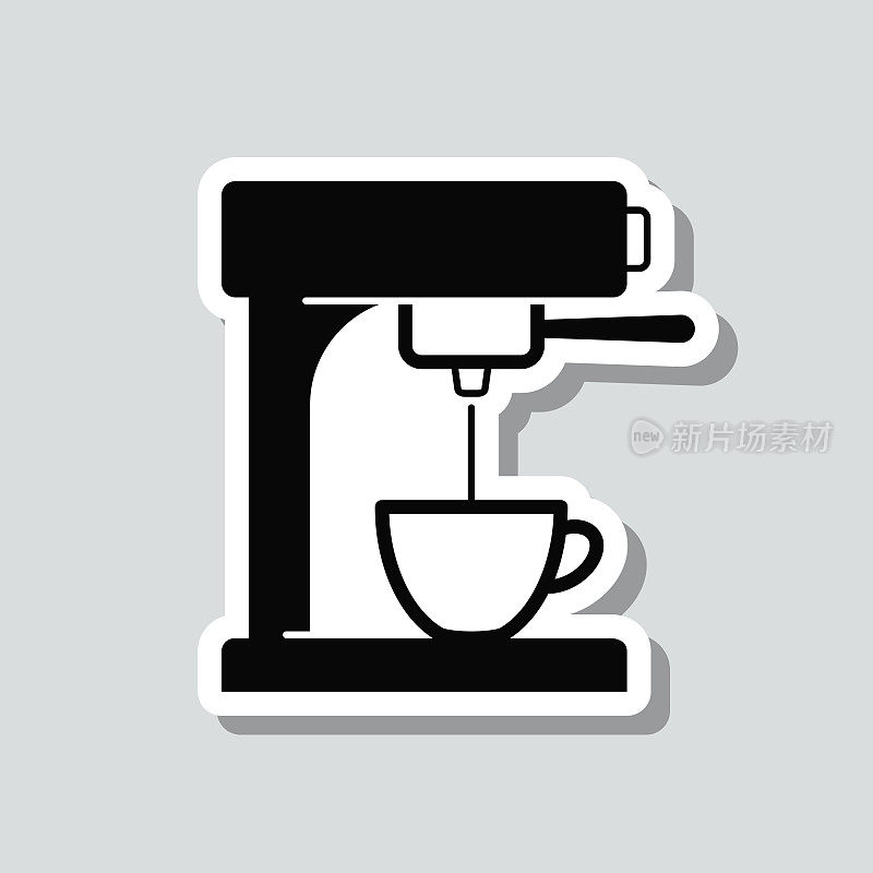 咖啡机。图标贴纸在灰色背景