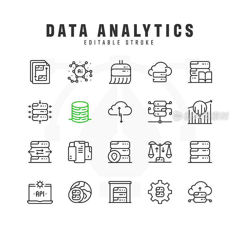 数据分析线图标集。可编辑的中风。像素完美。