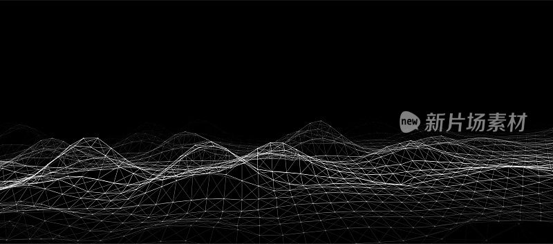 未来数字波。黑暗的网络空间。带点的矢量抽象波。背景上的白色移动粒子。