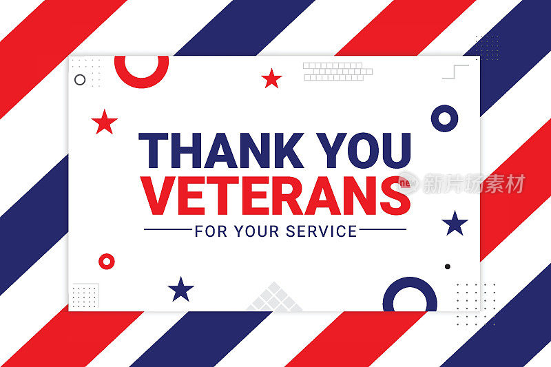 感谢退伍军人的服务可编辑的横幅设计，红色和蓝色。纪念老兵概念爱国设计墙纸