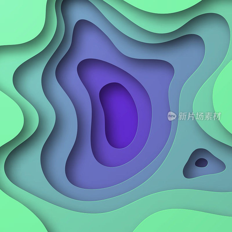 剪纸背景-紫色抽象波浪形状-时髦的3D设计